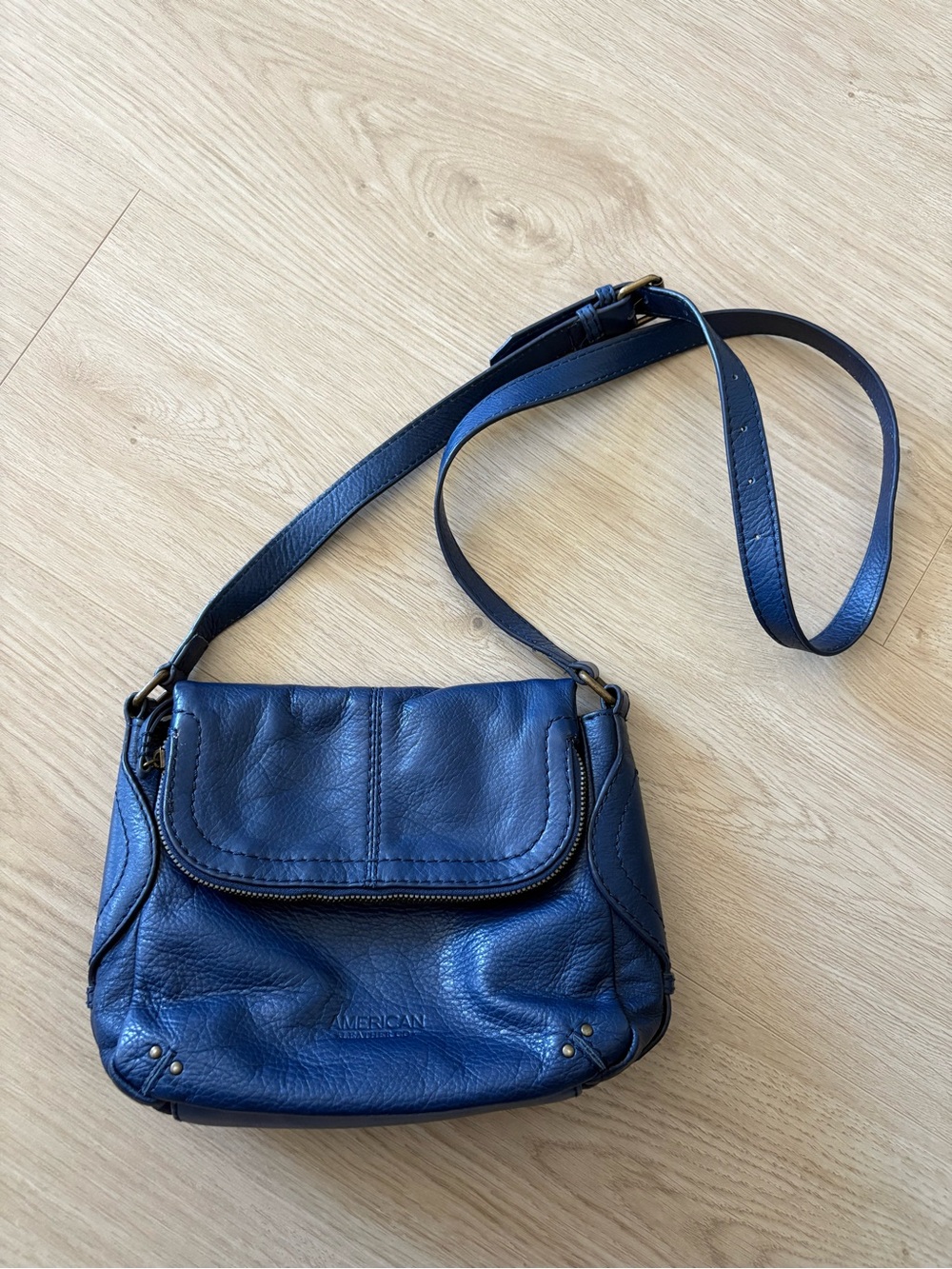 Blue Genuine Leather Crossbody Purse